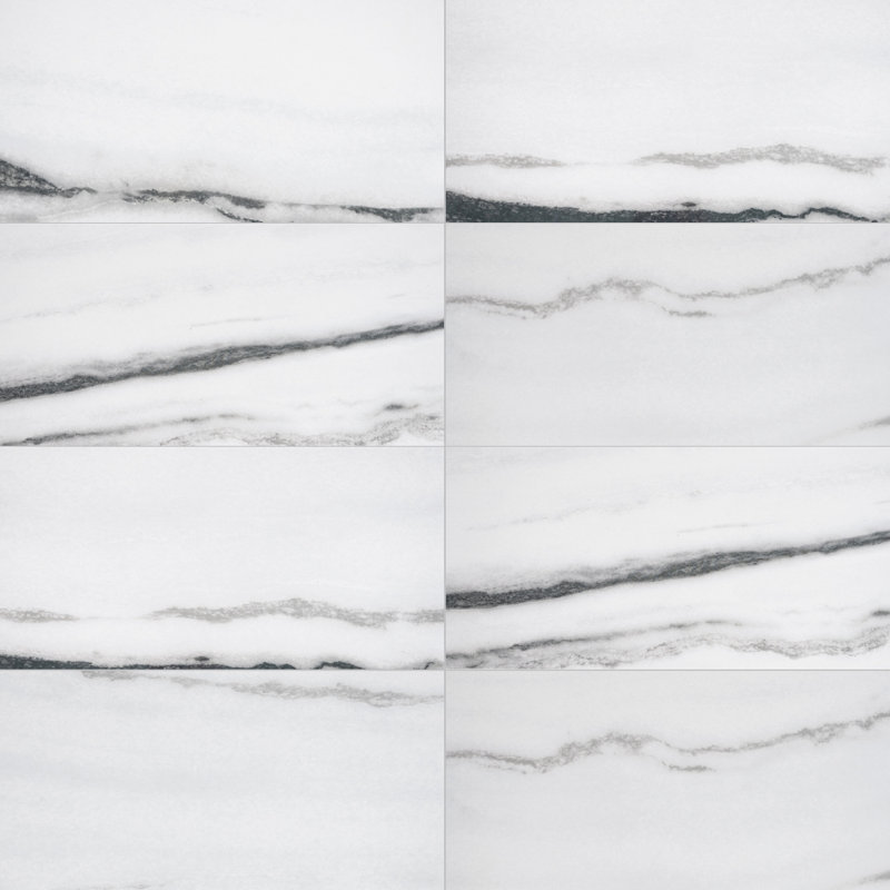 Penthouse 12" x 24" Porcelain Marble Look Wall & Floor Tile, White Fantasy