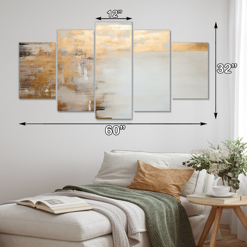 Gold Sensibility Subtle Minimalism III - Abstract Wall Art Canvas 5 Piece, H 32 po x l 60 po