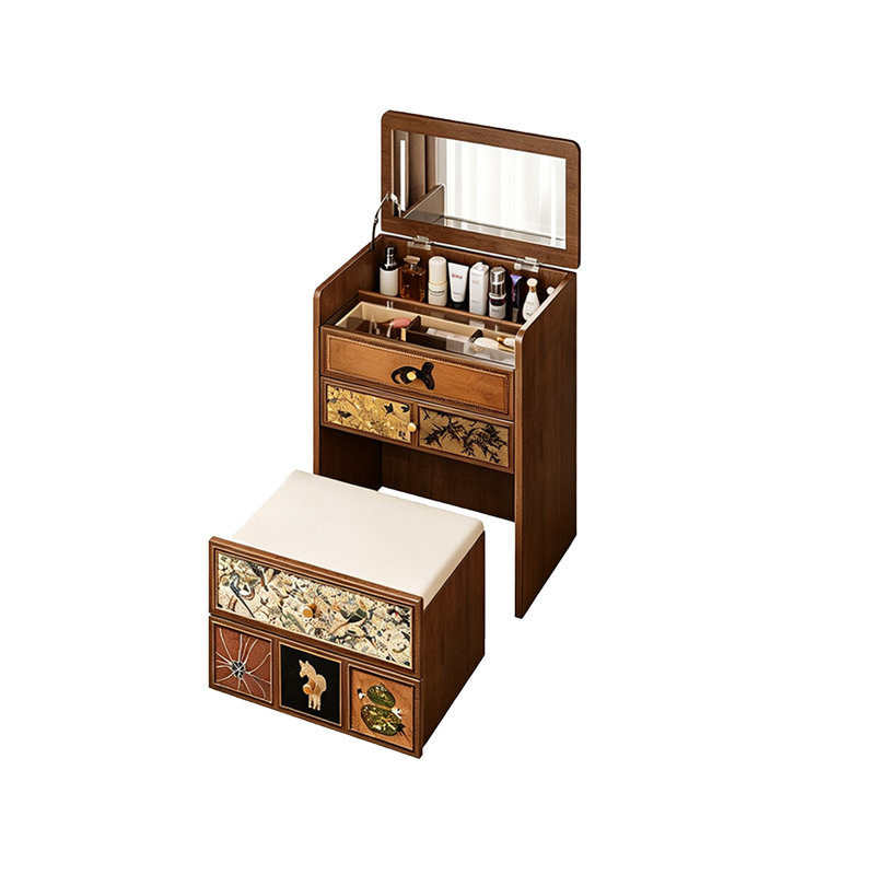23.62"Retro solid wood flap-top dressing table