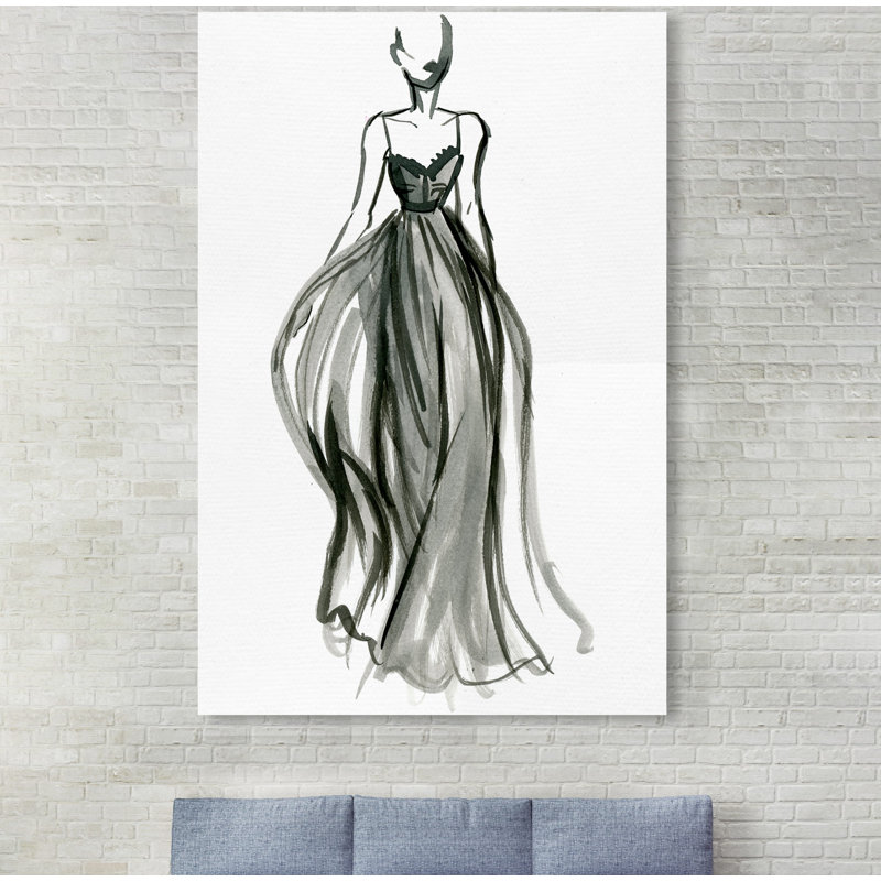 " Elegant Dress Ink VII ", 24" H x 16" W x 1.5" D, Wrapped Canvas