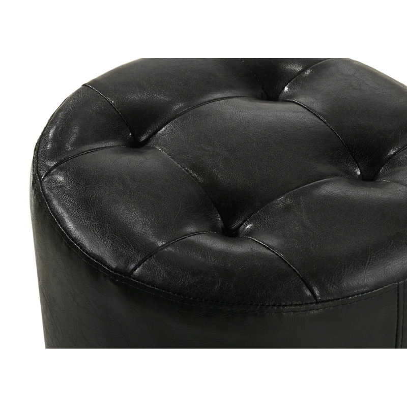 1Pc Glam Contemporary Upholstered Round Swivel Vanity Stool Button Tufted Seat, Black