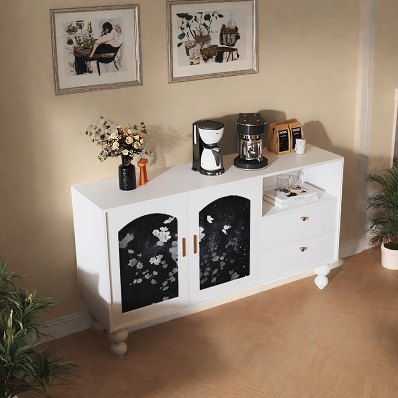 Buffet 59,1 po de style rétro, Blanc/Noir