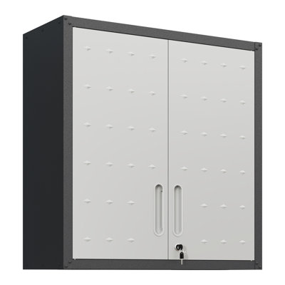 Armoire murale noire et grise en métal avec serrure et tablette réglable pour garage, entrepôt, bureau