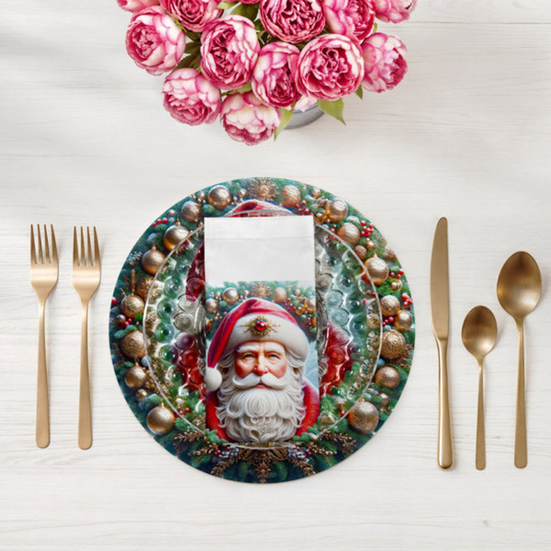 Serviettes de table en satin de coton père Noël