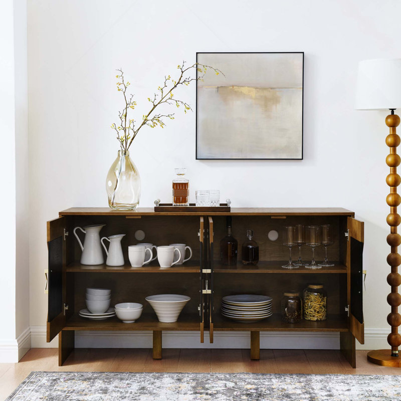 Mid Century Modern Fluted Hollowed Out Sideboard Cabinet, Brown, 31.5" H x 60" W x 15.75" D