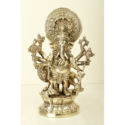 Figurine Ashtabhuja Simha Ganesha avec serpents Aureole