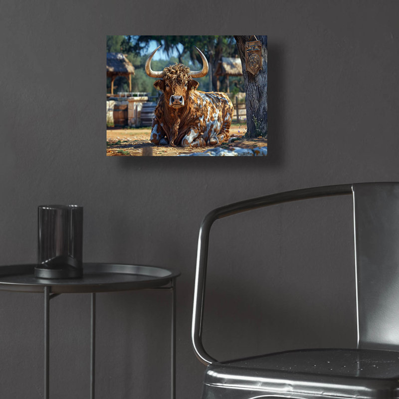 Art mural en verre épique «Squatting Bull» par Momart, H 12 po x l 16 po x P 0,13 po