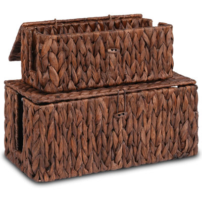 Paquet de 2 couvercles de cordon de plancher en jacinthe d'eau avec couvercle, boîte de gestion des câbles tissée à la main, 2 boîtes de cordon ouvertes pour cacher le câble USB, multiprise, chargeur pour la maison, le bureau et le dortoir