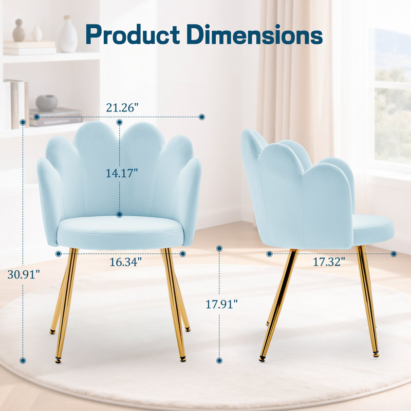 KORSER Office Chairs, Velvet Vanity Chair with Bow Pillow, Modern Petal Chair for Living Room, Bedroom, Blue