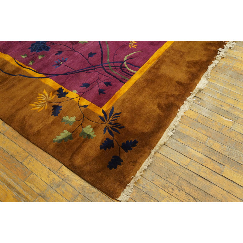 Grand tapis art déco mauve antique chinois