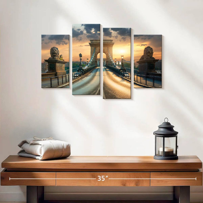 Szechenyi Chain Bridge At Sunset, 14" H x 24" W
