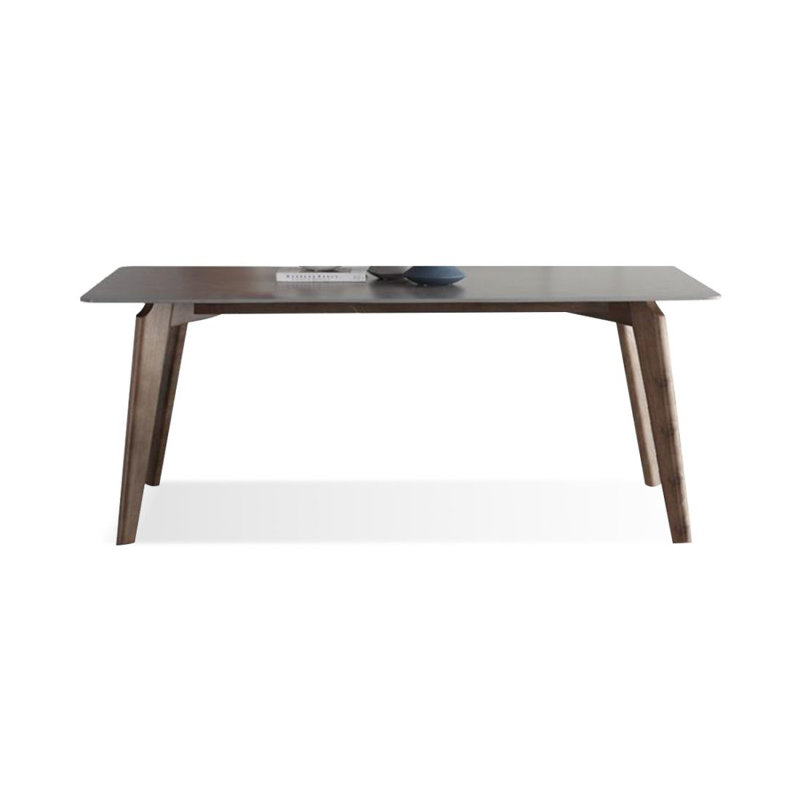Gray + Nut-brown Rectangular Sintered Stone + Solid Wood Dining Table, H 29,53 po x l 55,12 po x P 31,5 po