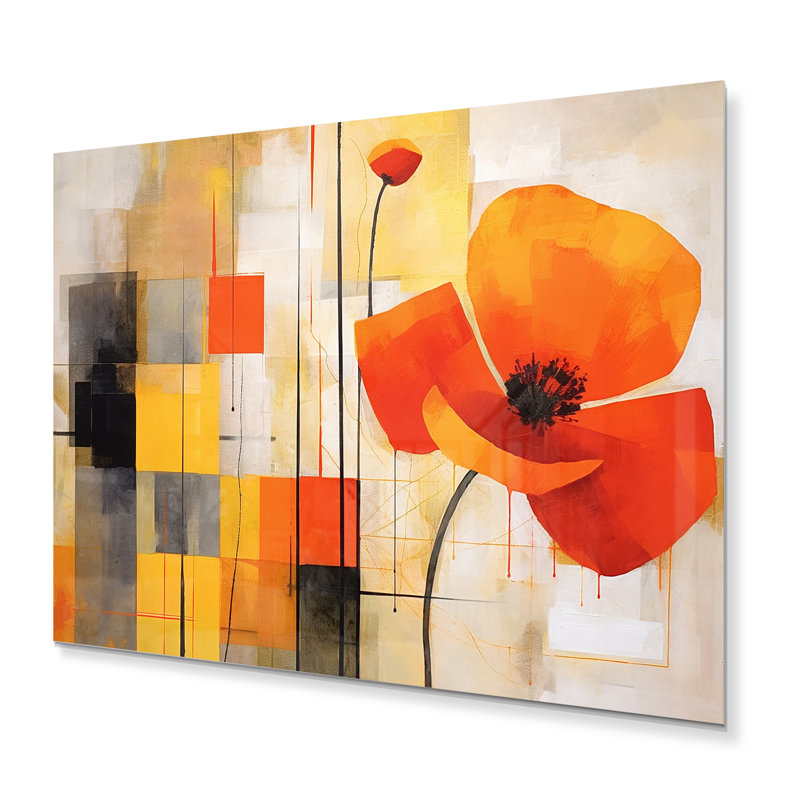" Bold Orange Cubic Flowers I ", 12" H x 20" W x 1" D