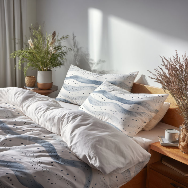Ensemble de literie moderne de 3 pièces - Housse de couette et coussin décoratif à pois