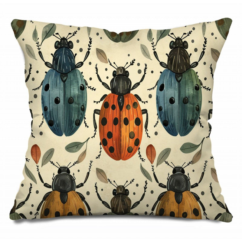 Coussin décoratif coccinelle en coton, H 16 po x l 16 po