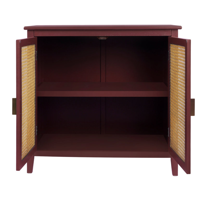 Buffet décoratif 2 portes Biehle, rotin naturel, Rouge