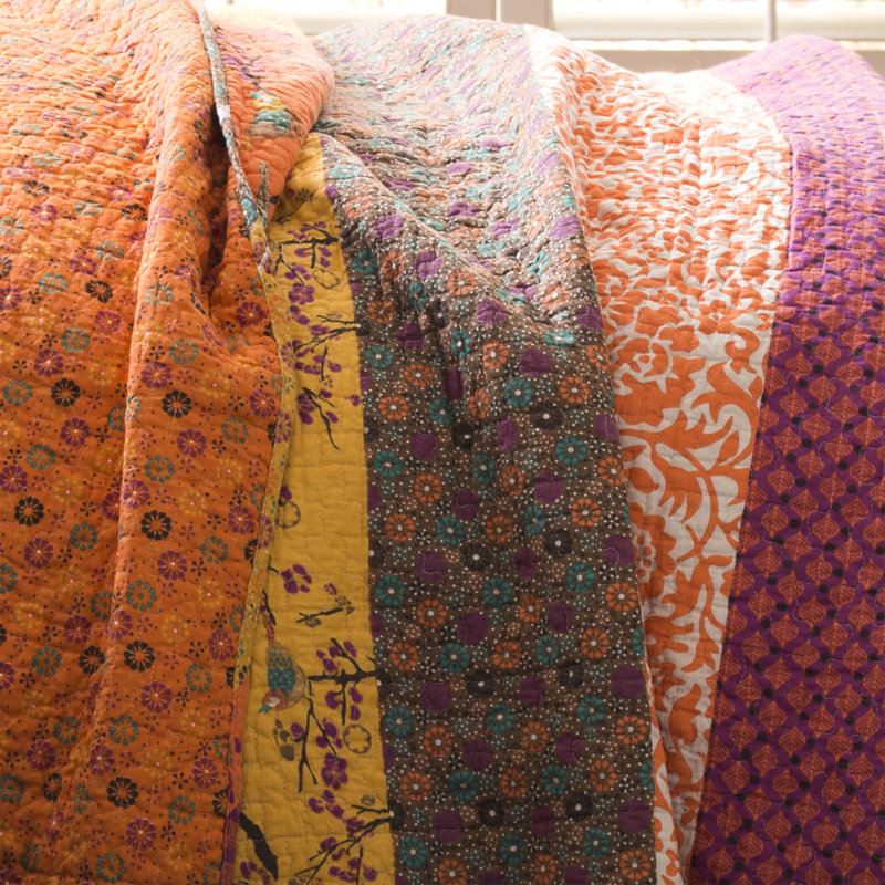 Royal Empire Cotton Reversible 3 Piece Quilt Set, King Quilt + 2 King Shams, Tangerine