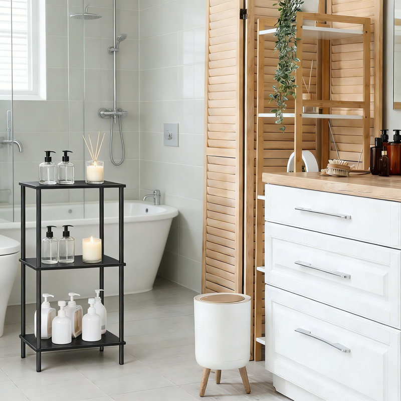 Table de bout haute à 3 niveaux avec rangement, table d'appoint à cadre en métal d'une hauteur de 31,6 pouces pour les petits espaces, table de chevet polyvalente pour le salon, la chambre à coucher, le vestibule, la cuisine et la salle de bain