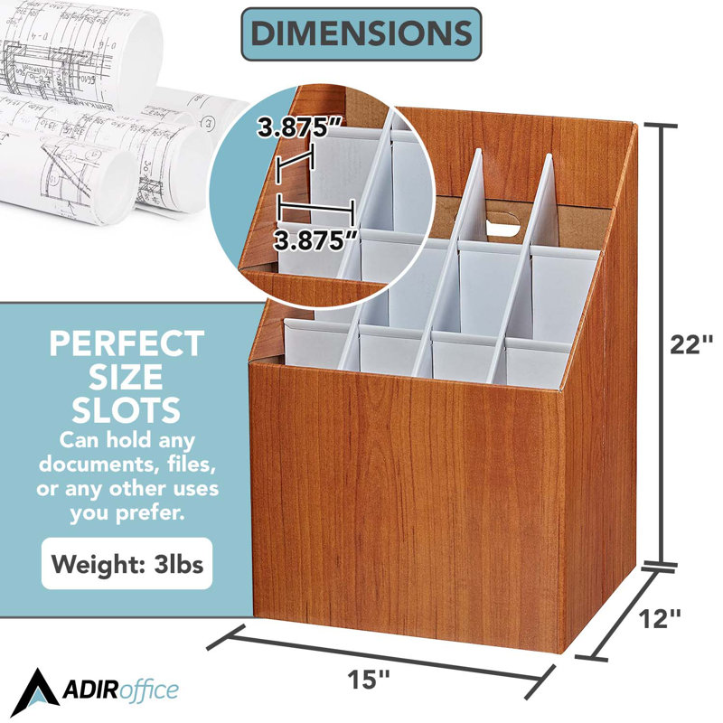Adiroffice 12-Slot Upright Blueprint Map Roll File Corrugated Storage Box