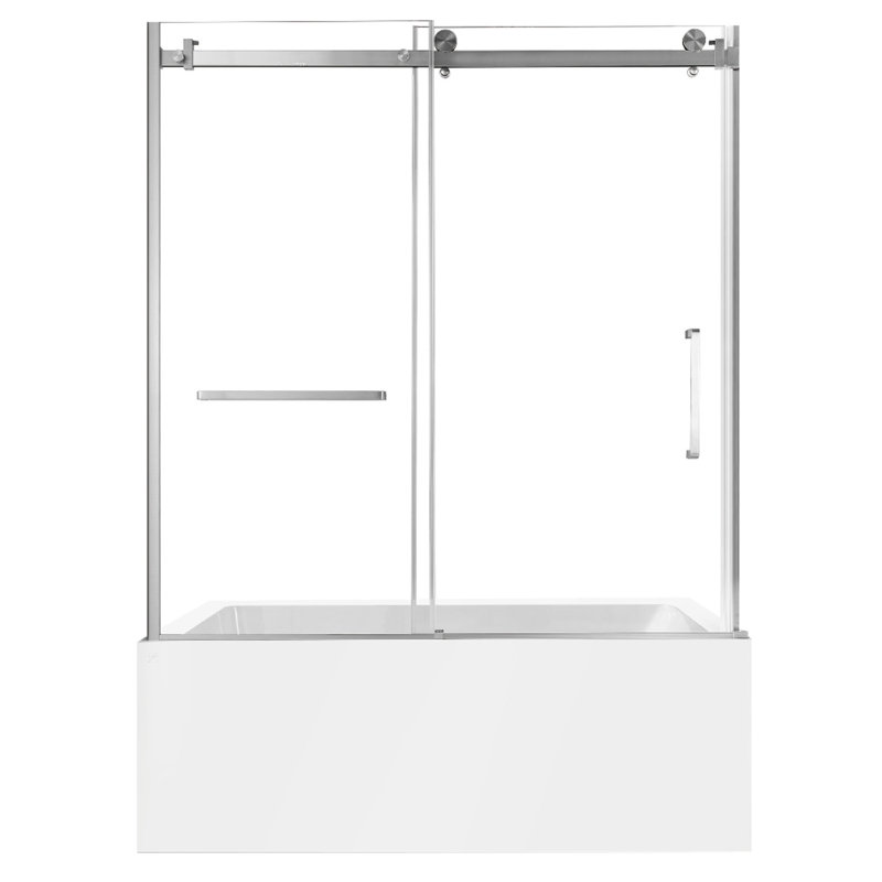 Kingston Brass 60-Inch Acrylic Rectangular 3-Wall Alcove Tub With Tub Door, Drain, Brushed Nickel, Left Opening