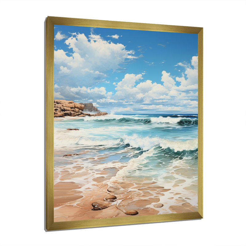 Plage, herbe, paysage, III, H 20 po x l 12 po x P 1 po, Encadrement doré