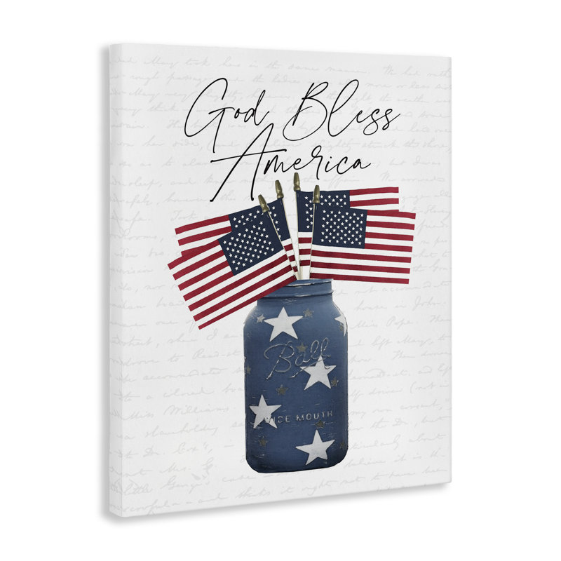 «Patriotic God Bless America Country Quote Jar Flags» par Urban Road - impression d'art graphique, H 48 po x l 36 po