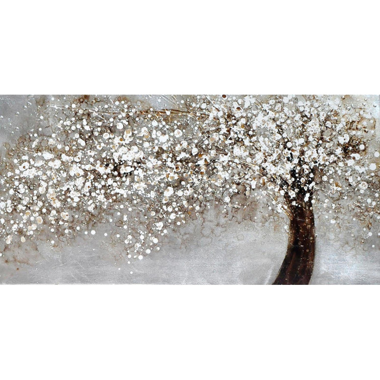 'Albero' Painting Print on Canvas in Silver/Brown/White