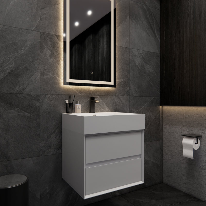 Kube 24''''  Wall Mounted Nano Bath Vanity With Reinforced Acrylic Sink, White