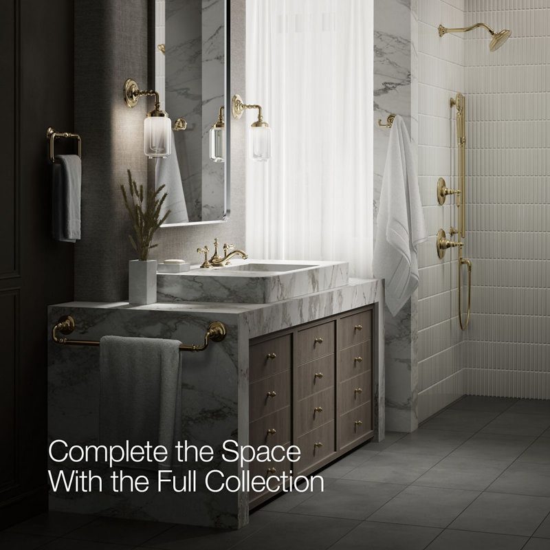 Artifacts® Widespread Faucet Bathroom Sink with Drain Assembly, Gold