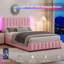 Ensemble de lit plateforme tapissier à DEL avec 2 tables de chevet modernes à DEL - ensemble de chambre à coucher 3 pièces-1287247456-1287247469
