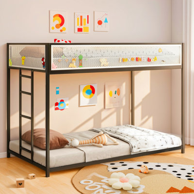 Lit superposé en métal pour enfants Lifesky - Lit superposé simple au-dessus d'un lit simple avec garde-corps en filet - Gain de place pour les petites chambres - Sparks Creativité pour les garçons filles de 6 ans et plus