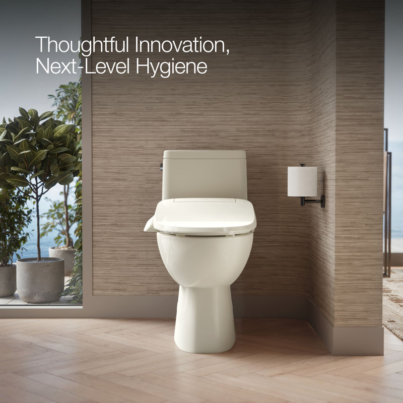 PureWash E545 Elongated Heated Bidet Toilet Seat, Electric Bidets for Existing Toilets, Biscuit