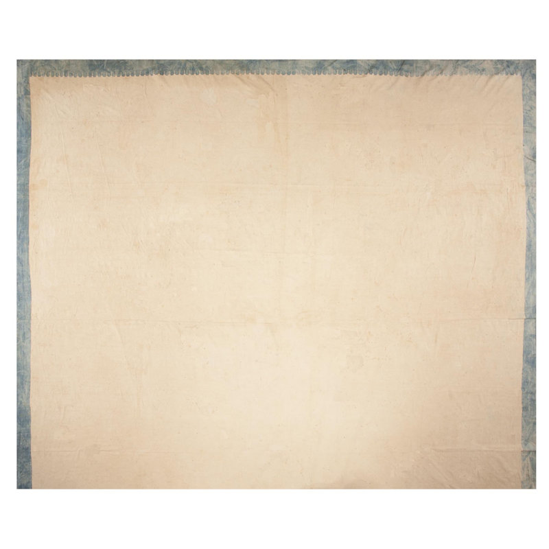 Solid Ivory Cream Color Field Antique large Size Square Shape Cotton Dhurrie Rug