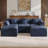 112" Modular U-Shape Cloud Sofa with Deep Seating, Corduroy Couch, No Assembly Required, Blue-2057825702