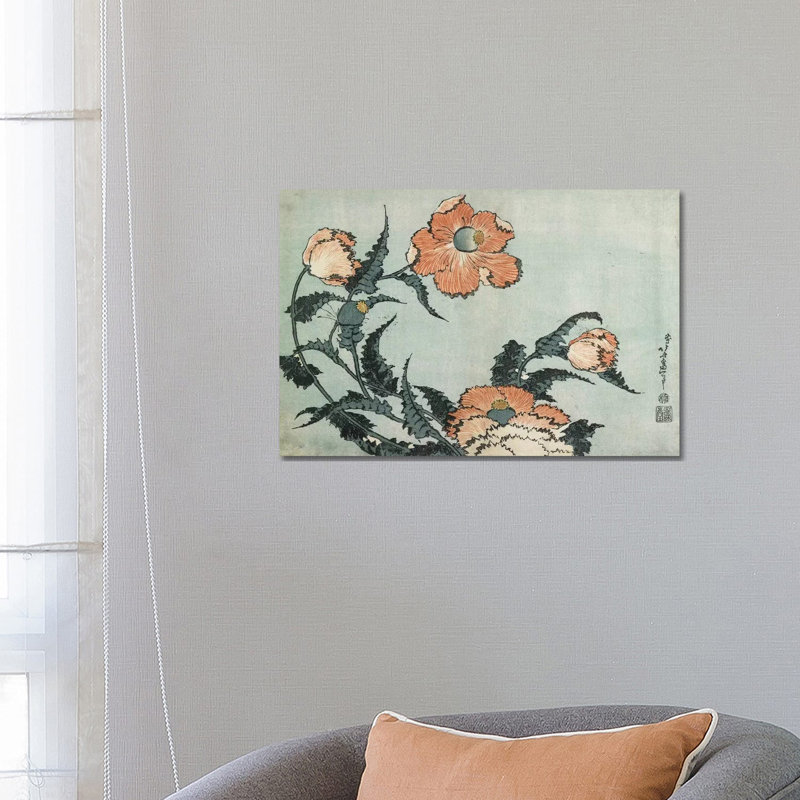 Poppies, C.1832 by Katsushika Hokusai - Wrapped Canvas Painting