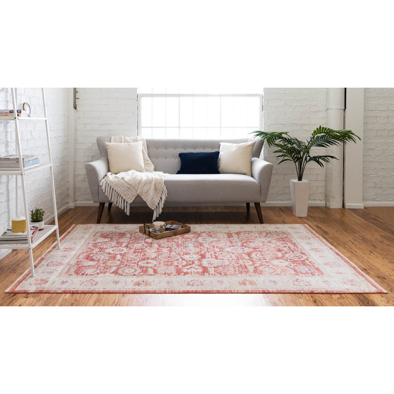 Tapis rouge / gris Croasmun, Rectangle 2 pi 2 po x 3 pi 1 po