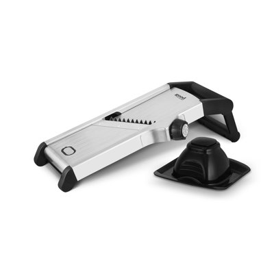 Good Food in partnership with Tower Chef’s Mandolin Slicer with Durable Precision Stainless Steel Blades, Adjustable Settings, Interchangeable Blades and Silicone Non-Slip Base, Stainless Steel and Black