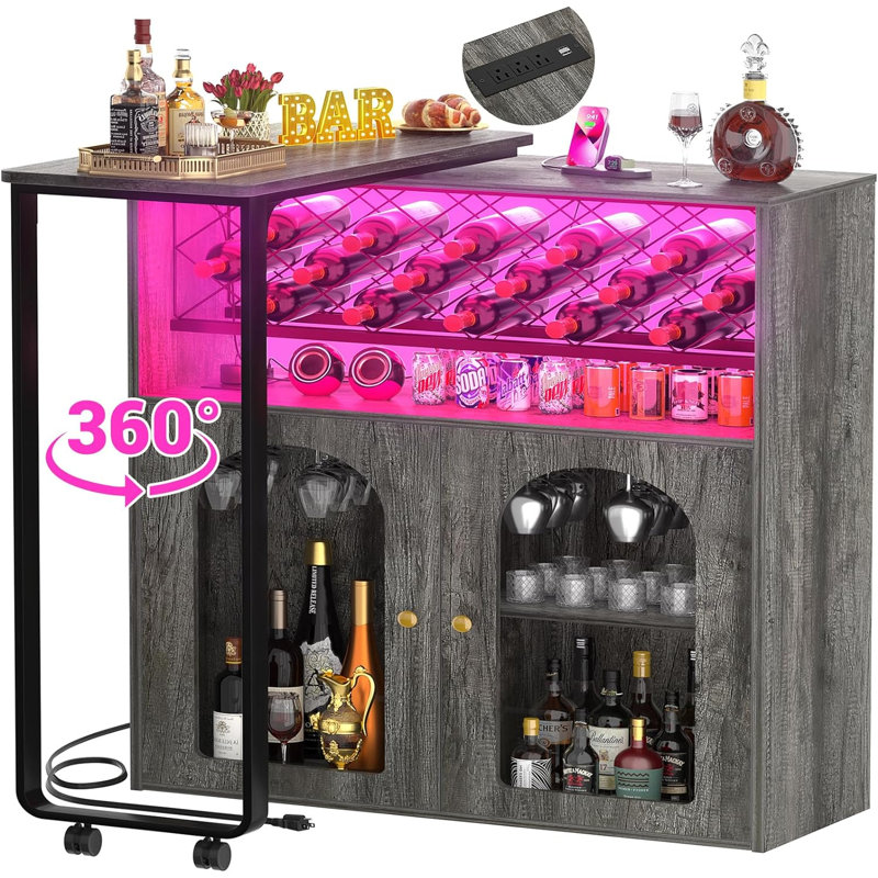 Kolyu Bar with Wine Storage, Gray/Black