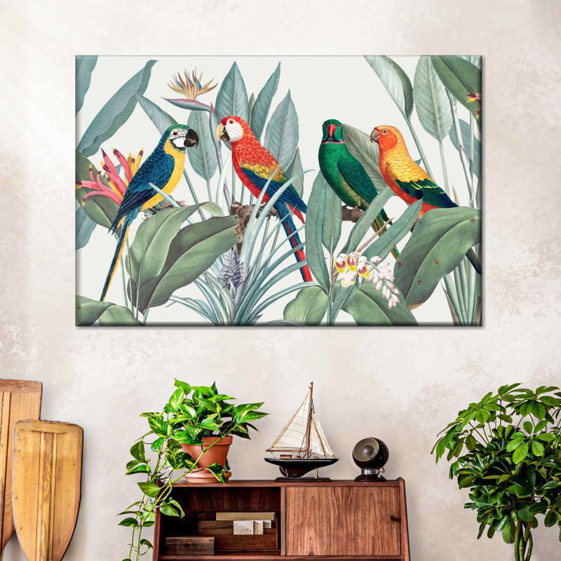 Perroquets de safari tropical sur toile, H 8 po x l 12 po x P 1 po