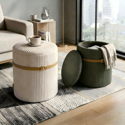 Ensemble de 2 repose-pieds ronds en velours avec couvercle relevable et rangement caché pour le salon et la chambre à coucher