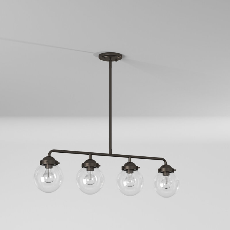 Wason 4-Light Linear Steel Kitchen Island Pendant with Clear Glass Shades , Oil Rubbed Bronze