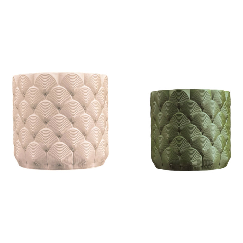 Ensemble de 2 pots à fleurs syriens modernes Bohème d'intérieur avec impression 3D, Sable / olive