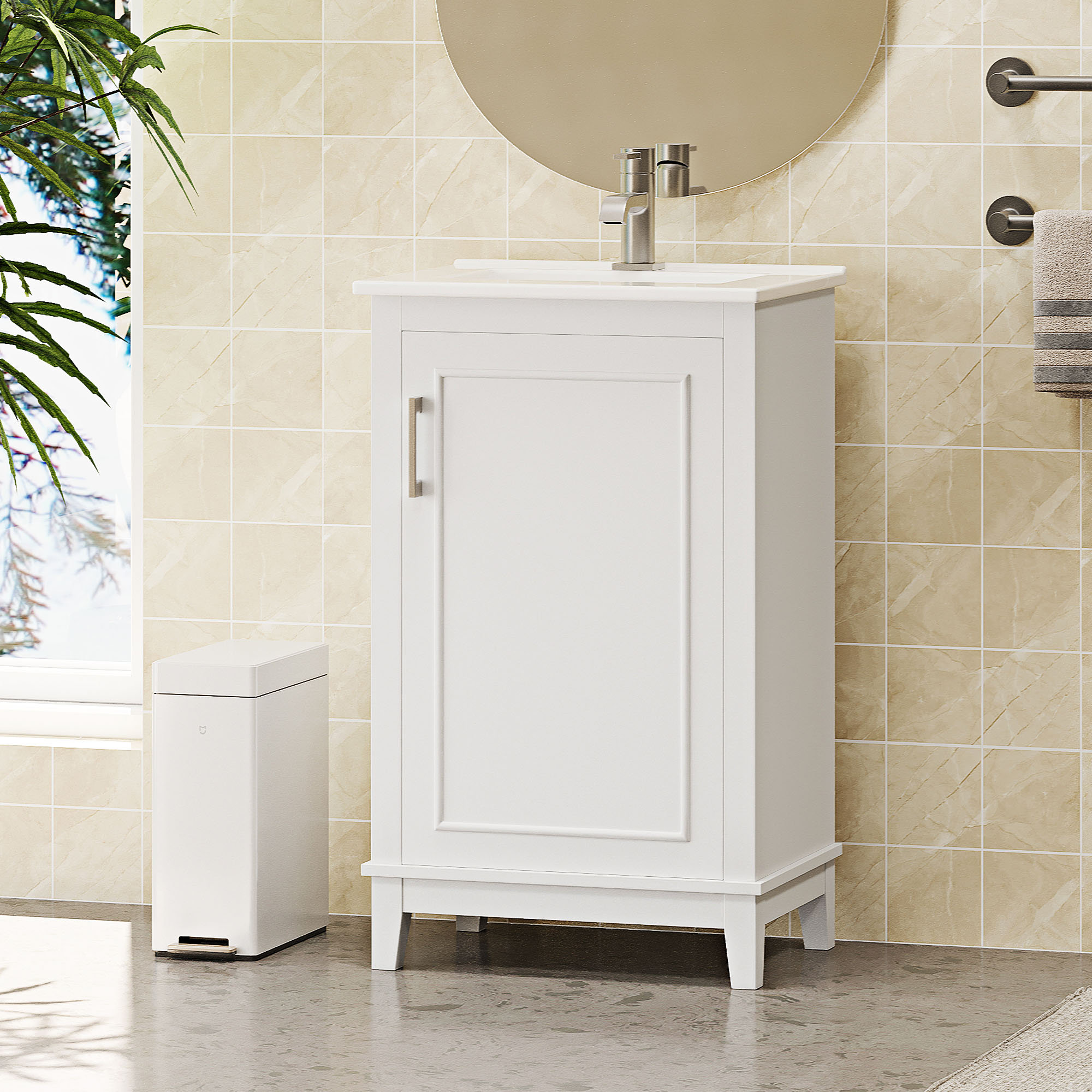 Winston Porter Reylin Modern Small Bathroom Vanity Cabinet With Ceramic ...