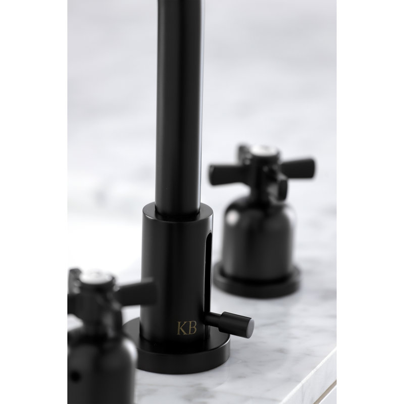 Kingston Brass Millennium Two-Handle 3-Hole Deck Mount Widespread Bathroom Faucet with Brass Pop-Up Drain, Matte Black
