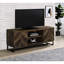 Console de télévision en chêne rustique avec portes à chevrons, rangement réglable et base industrielle pour les espaces de vie Motif, finition, maisons de rangement