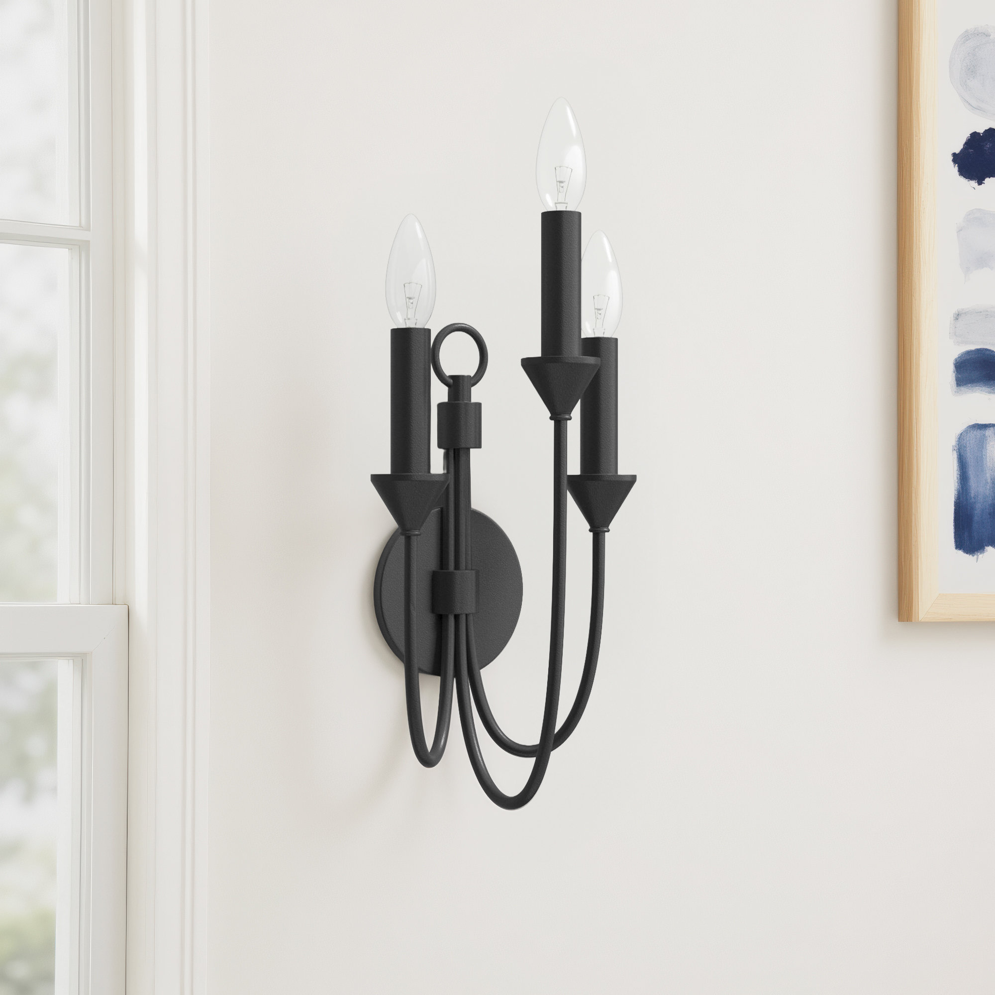 3 Light Dimmable Candle Wall Light, Forged Iron
