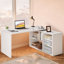 Bureau d'ordinateur en L 55 po réversible avec tablettes d'armoire, poste de travail industriel réglable en bois pour travailler-1869822062