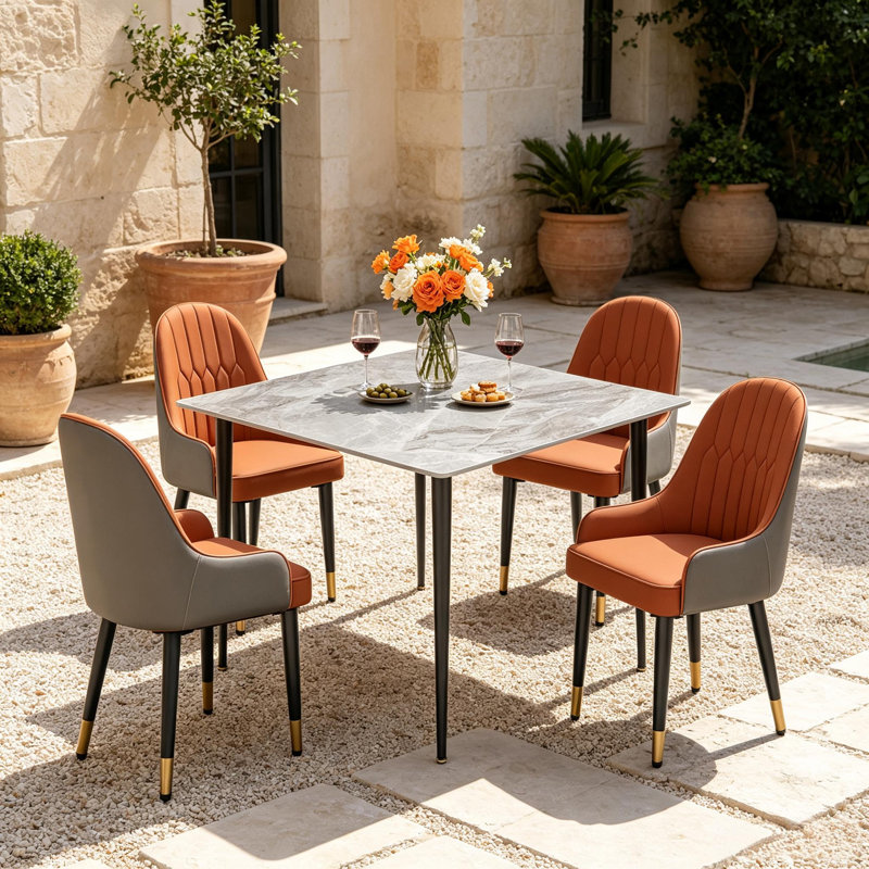Square Dining Table Set For 4, Marble Kitchen Table With 4 Upholstered Chairs For Kitchen Room And Small Spaces, Grey