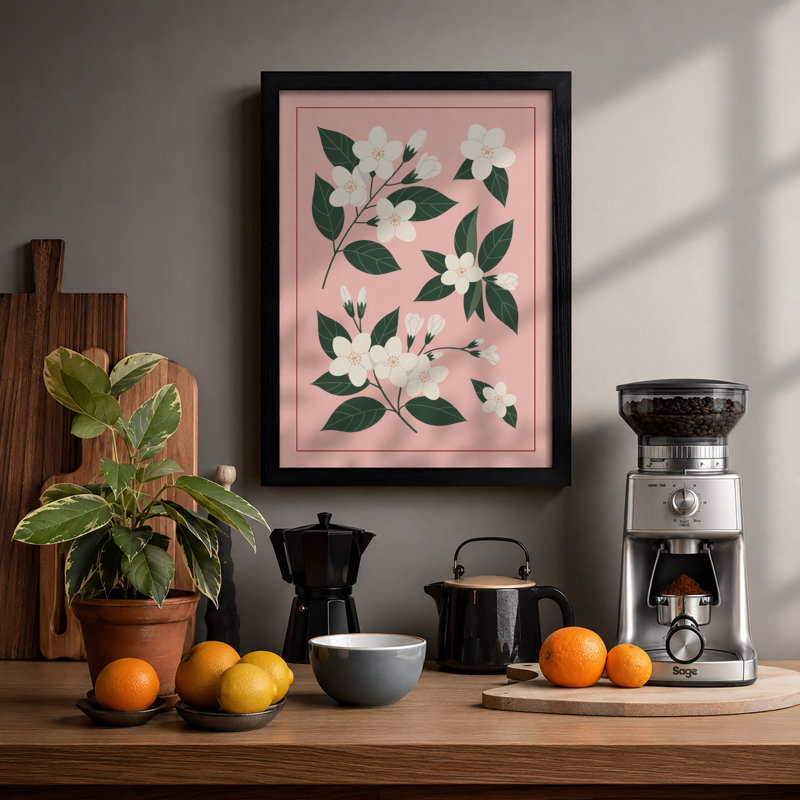 White Flowering Stems Botanical - Framed Print, Black, A3 - 42.0 x 29.7 cm