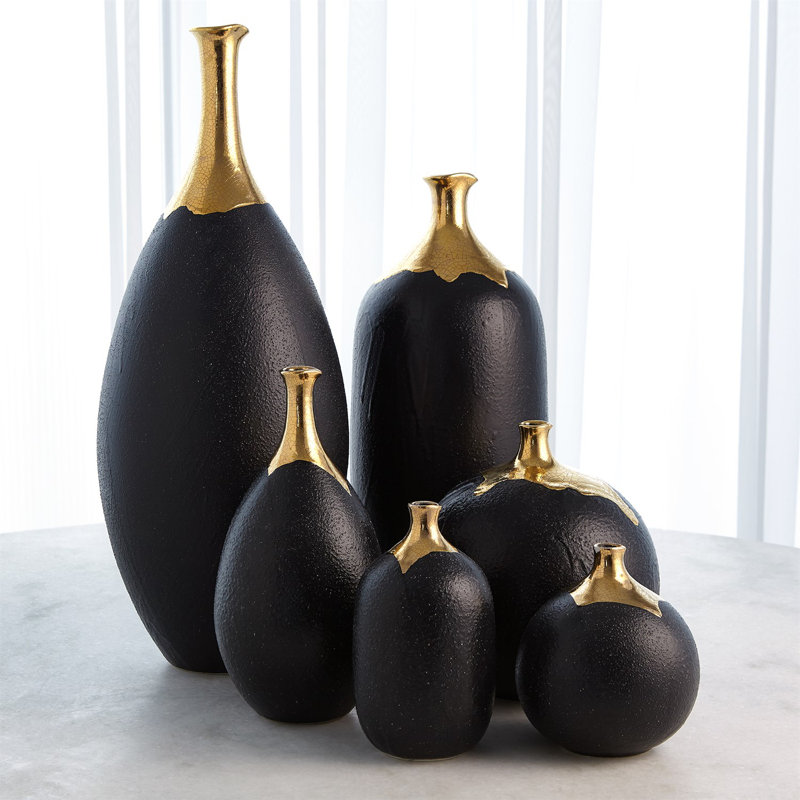 Dipped Golden Crackle/Black Cylinder Vase-Lg